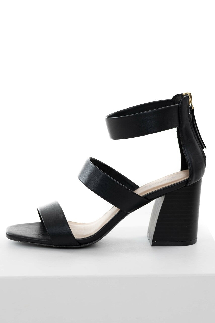 Black Faux Leather Strappy High Heel Sandals 