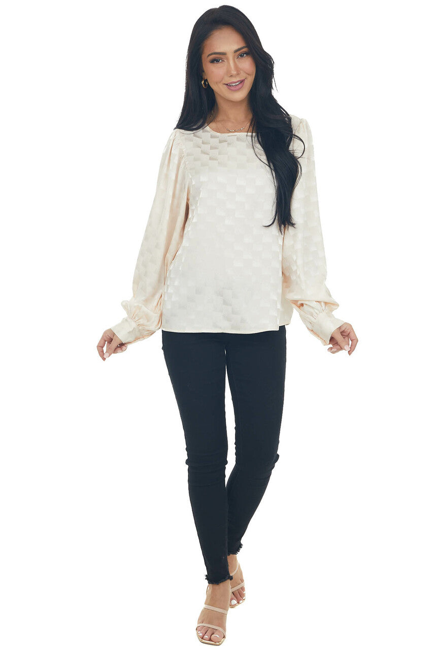 Rich Vanilla Checkered Long Sleeve Blouse