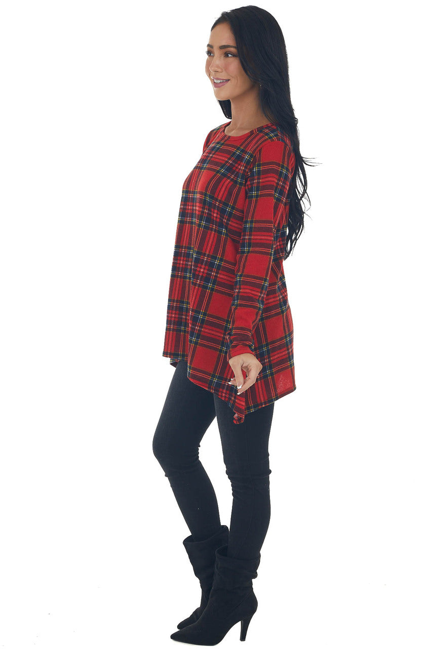Ruby Plaid Knit Top with Handkerchief Hemline