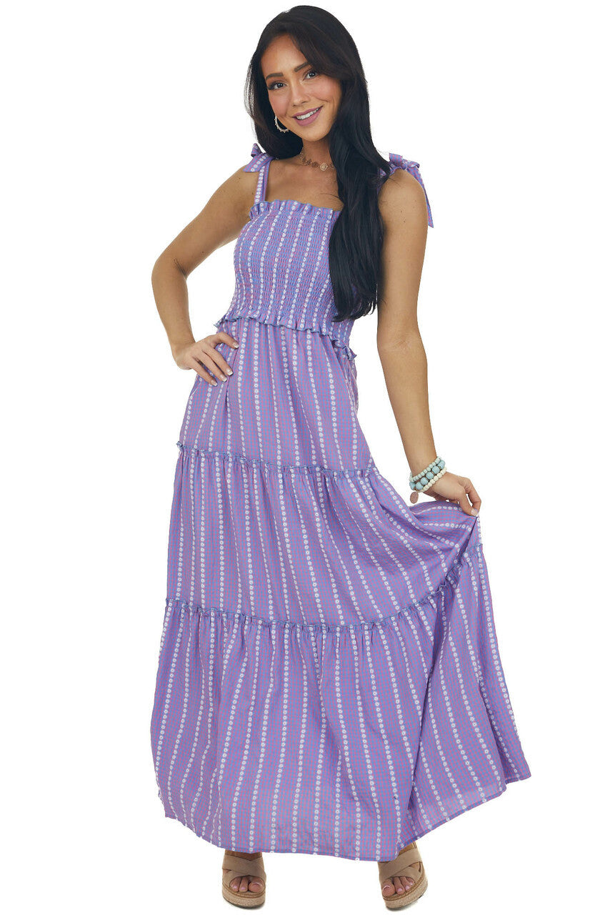Azure and Punch Gingham Smocked Maxi Dress