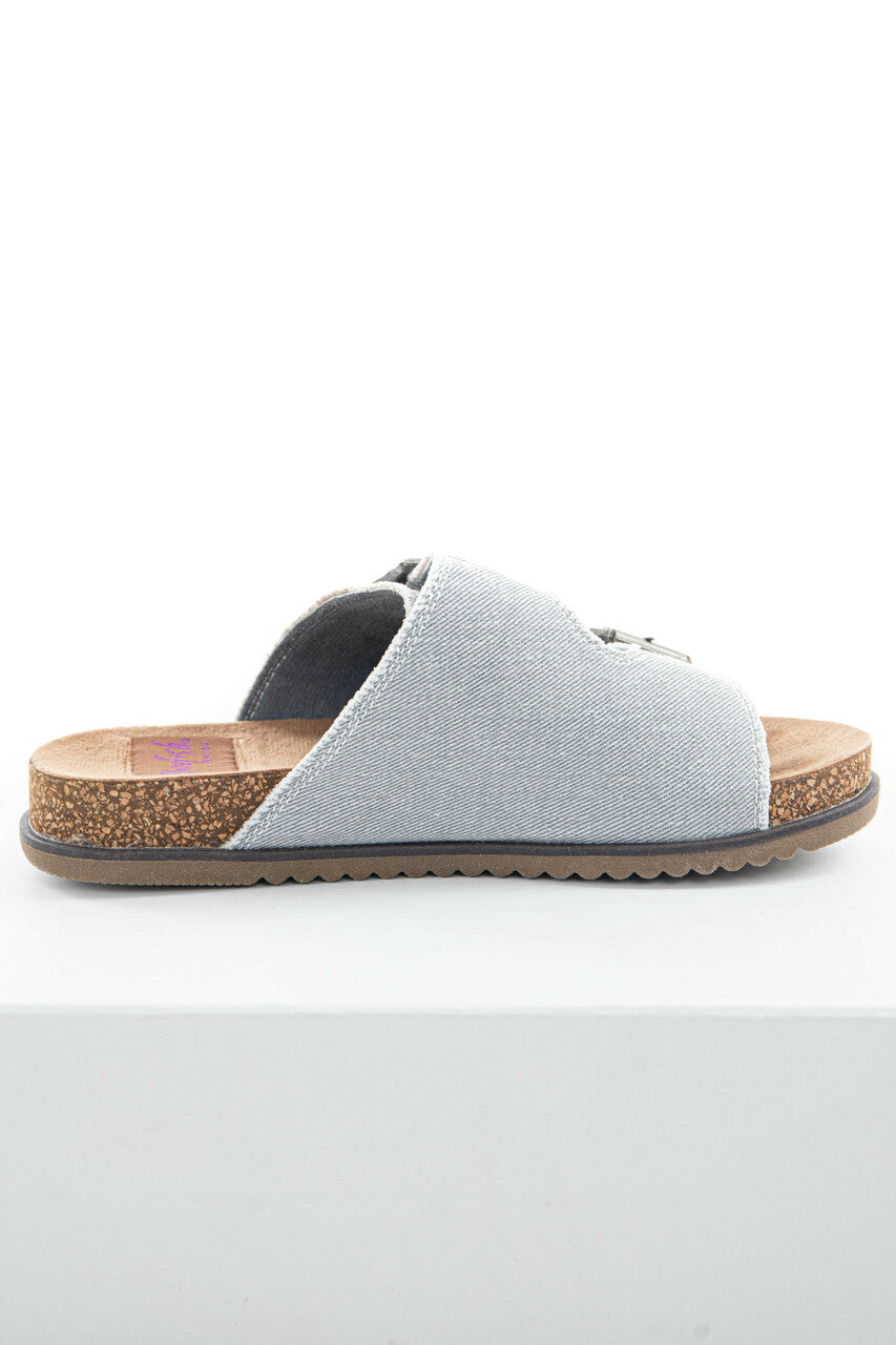 Slate Denim Slip On Sandals with Buckle Detail 