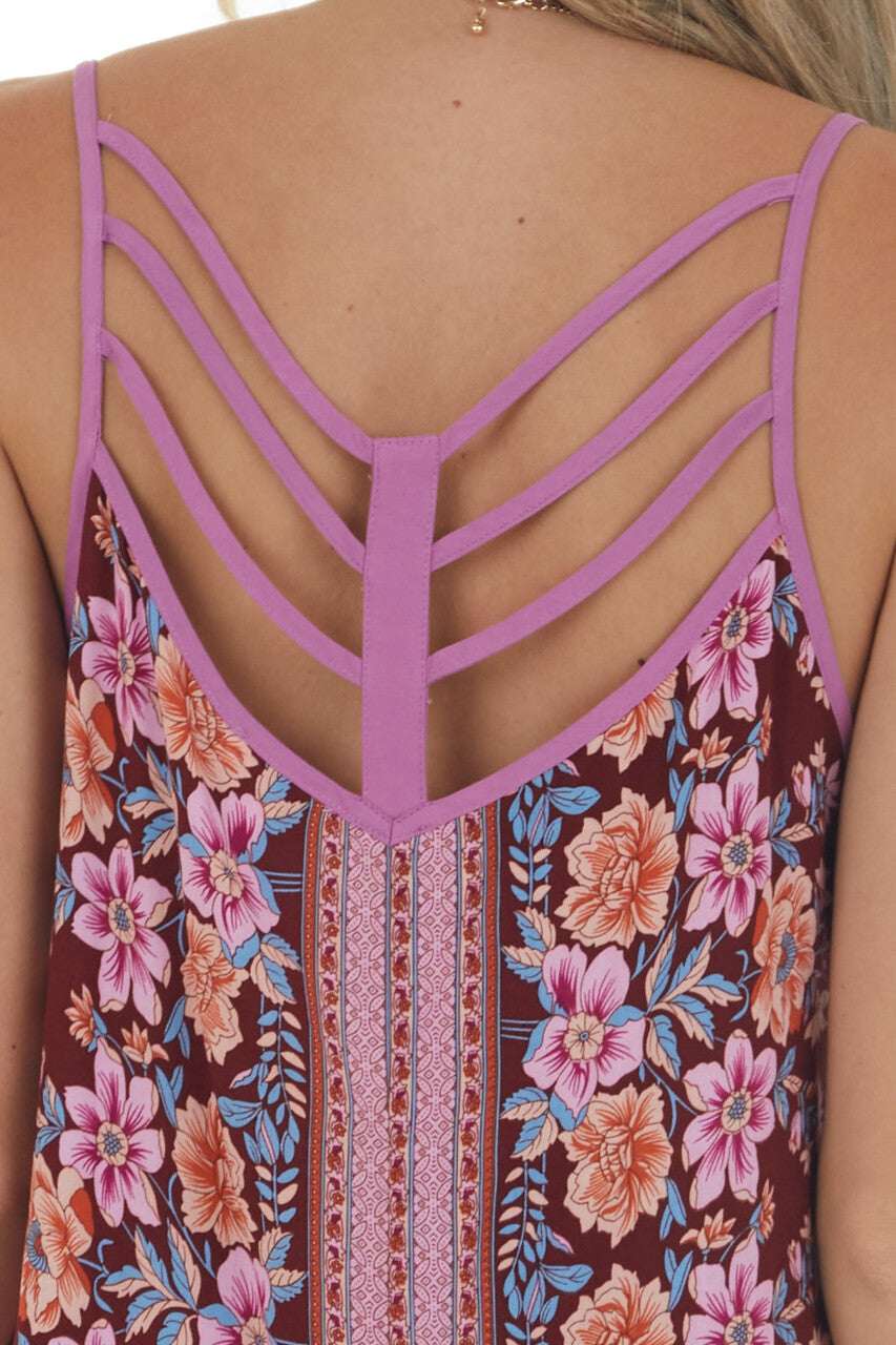 Rosewood Floral Print Tank with Ladder Back