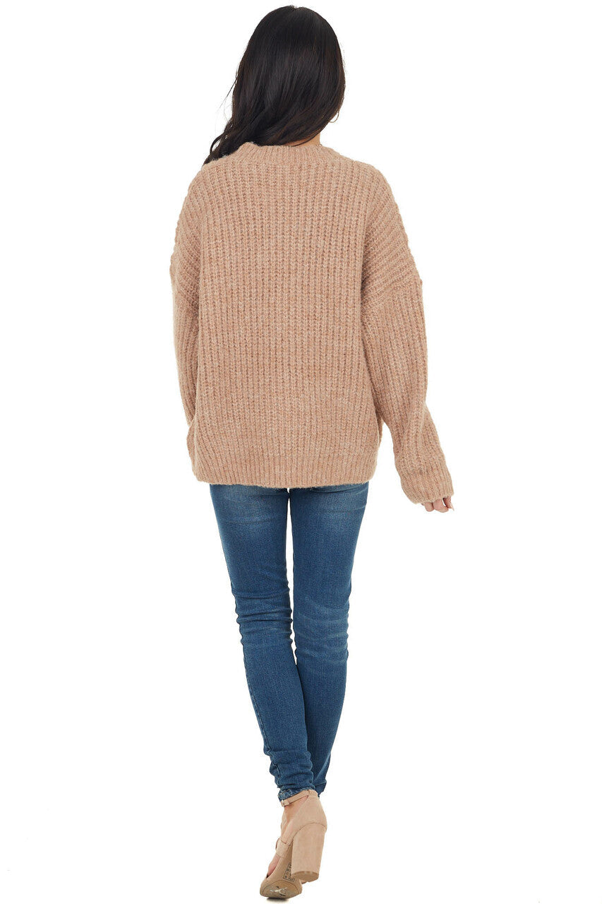 Faded Camel Long Sleeve Textured Knit Oversized Sweater