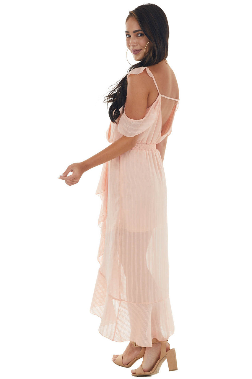 Apricot Textured Cold Shoulder Tulip Hem Dress