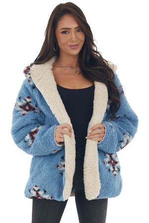 Powder Blue Aztec Reversible Sherpa Jacket 