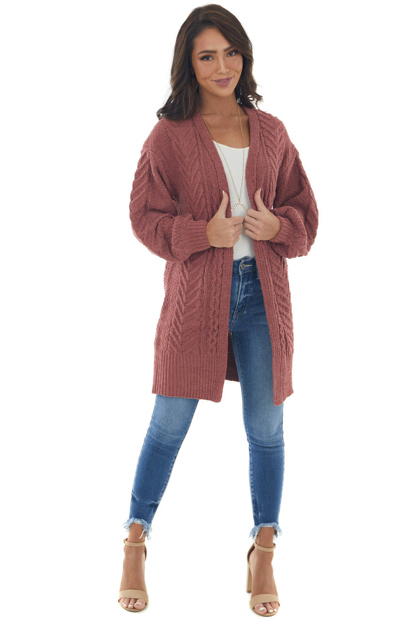 Marsala Chenille Thick Cable Knit Cardigan