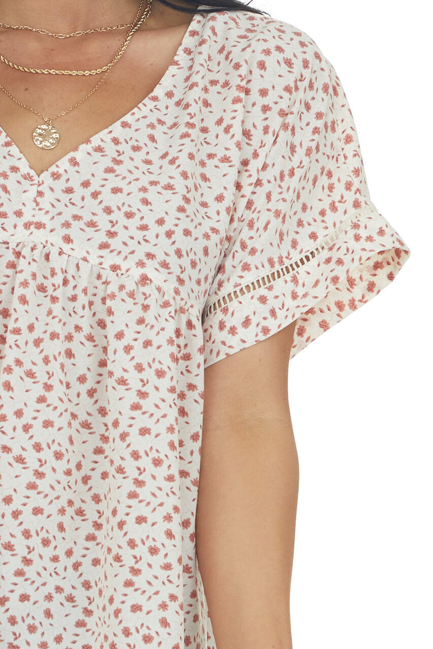 Ivory Ditsy Floral Short Sleeve V Neck Top