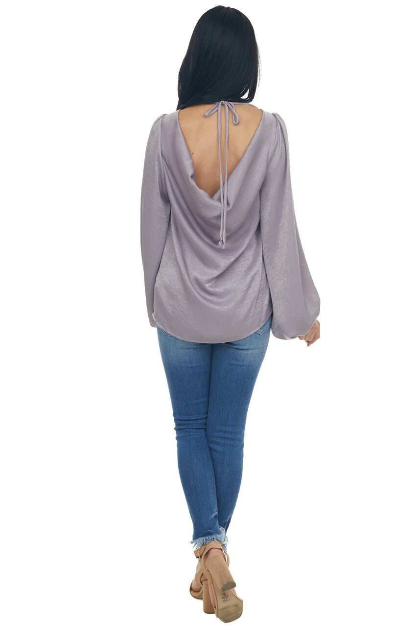 Faded Lavender Bubble Sleeve Cowl Back Blouse
