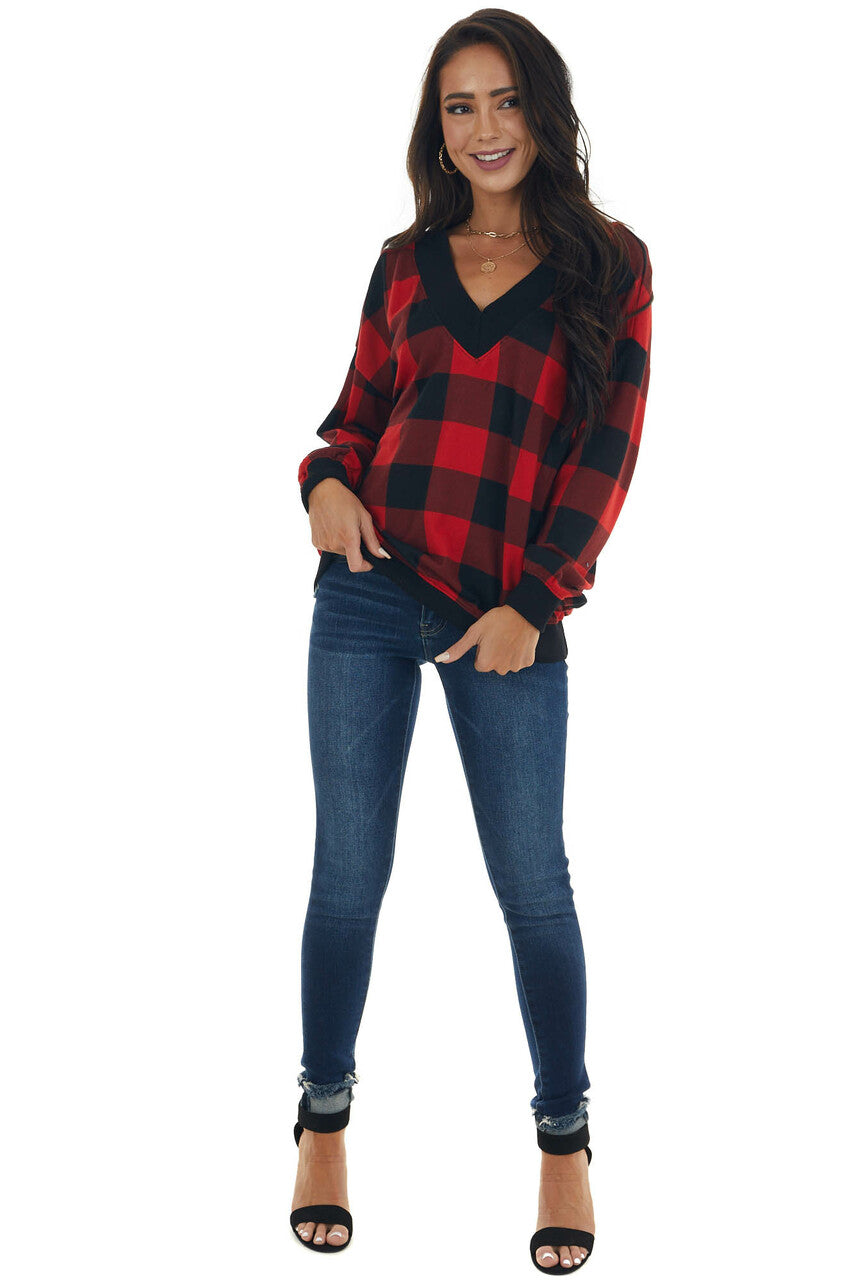 Ruby Buffalo Plaid Long Sleeve Knit Top