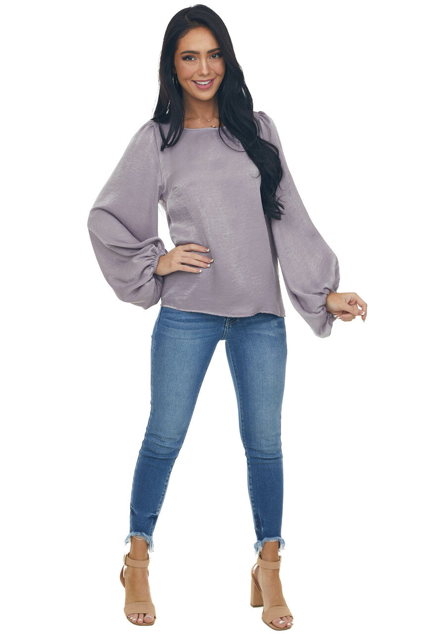 Faded Lavender Bubble Sleeve Cowl Back Blouse