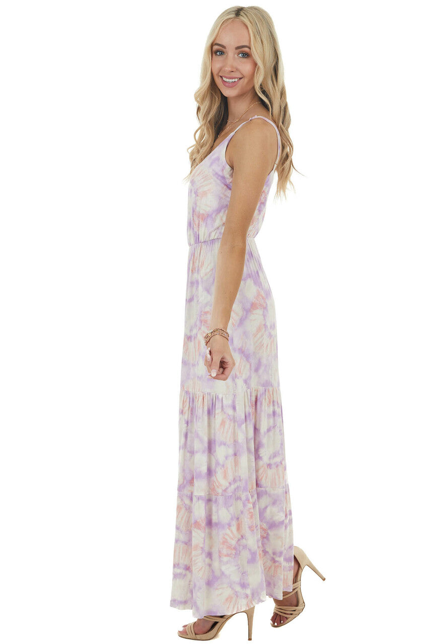 Iris Tie Dye Sleeveless Blouson Maxi Dress with Cinch Waist 