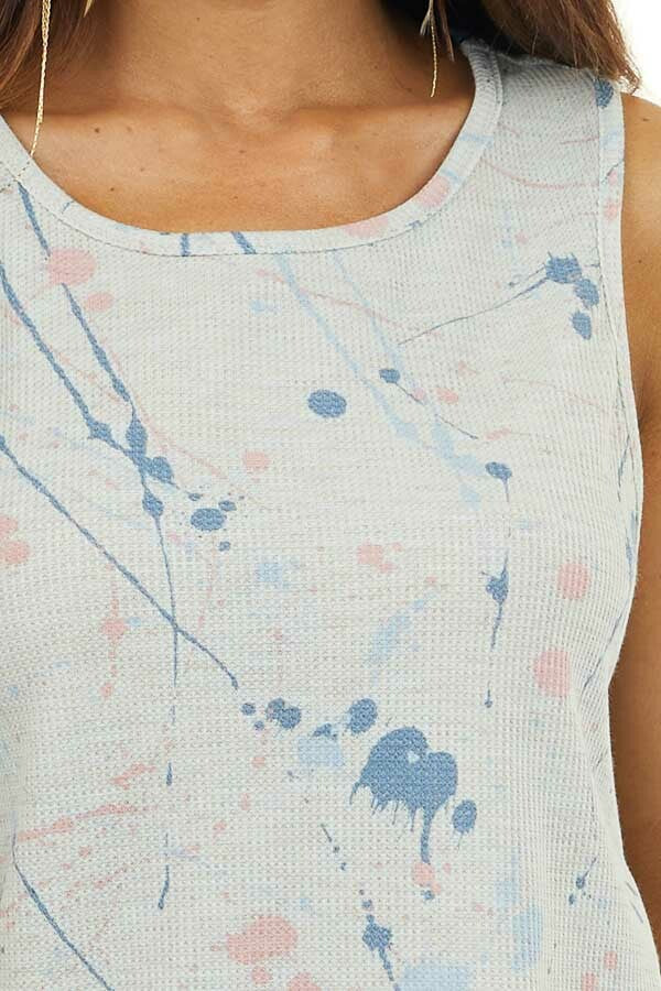Dusty Sage Splatter Paint Knit Tank Top with Hi Low Hemline