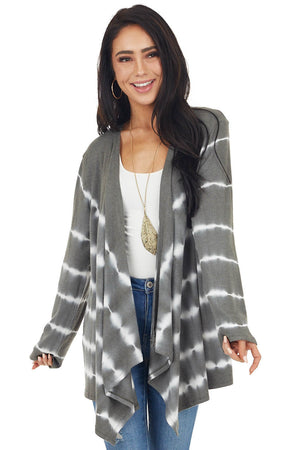 Pewter Green Tie Dye Long Sleeve Open Front Cardigan
