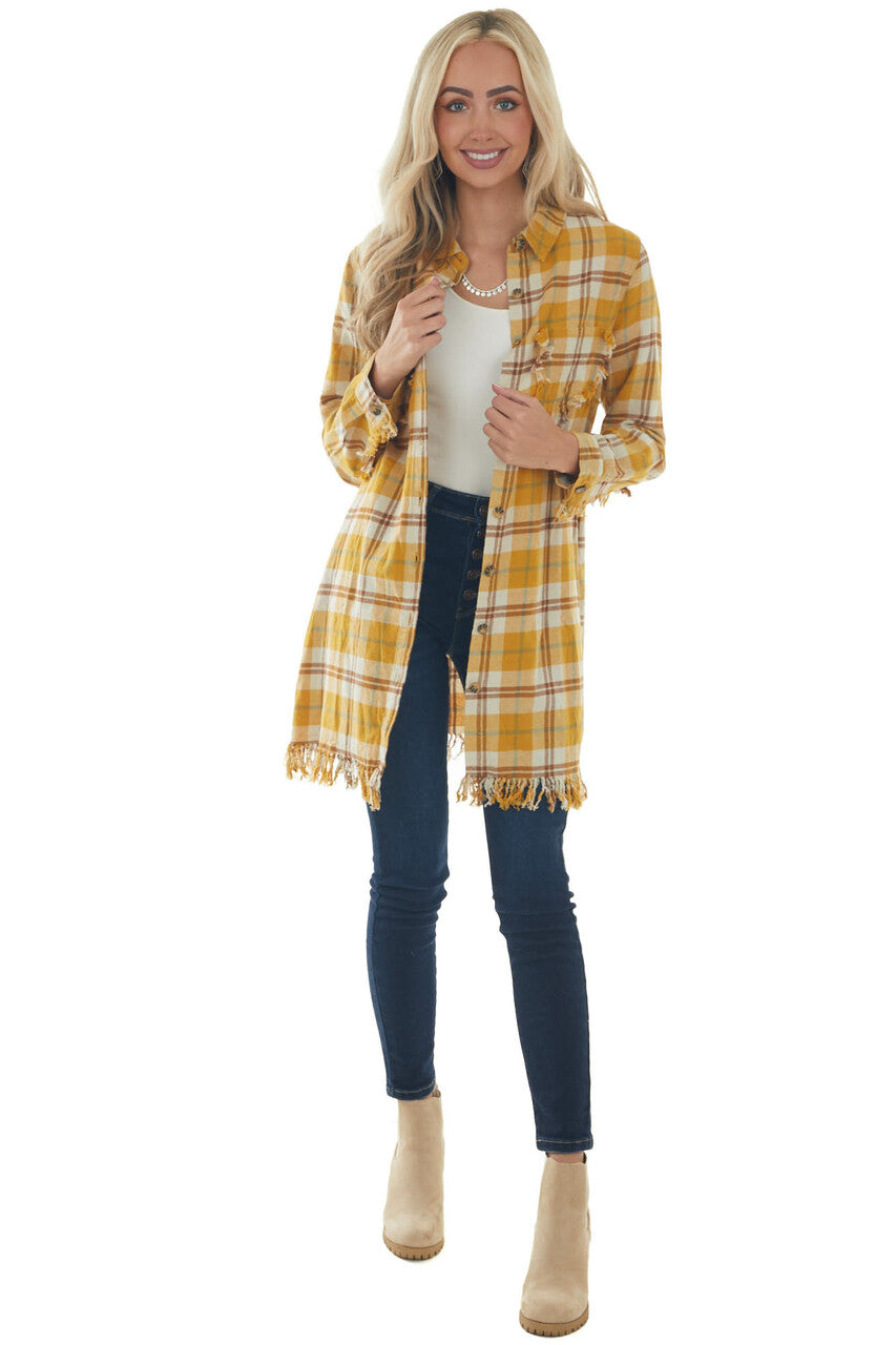 Amber Plaid Long Button Down Flannel 