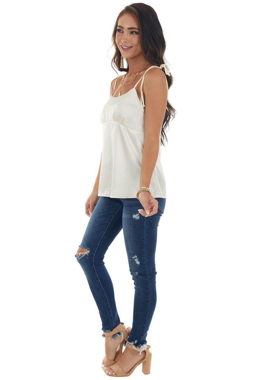 Champagne Printed Satin Tank Top 