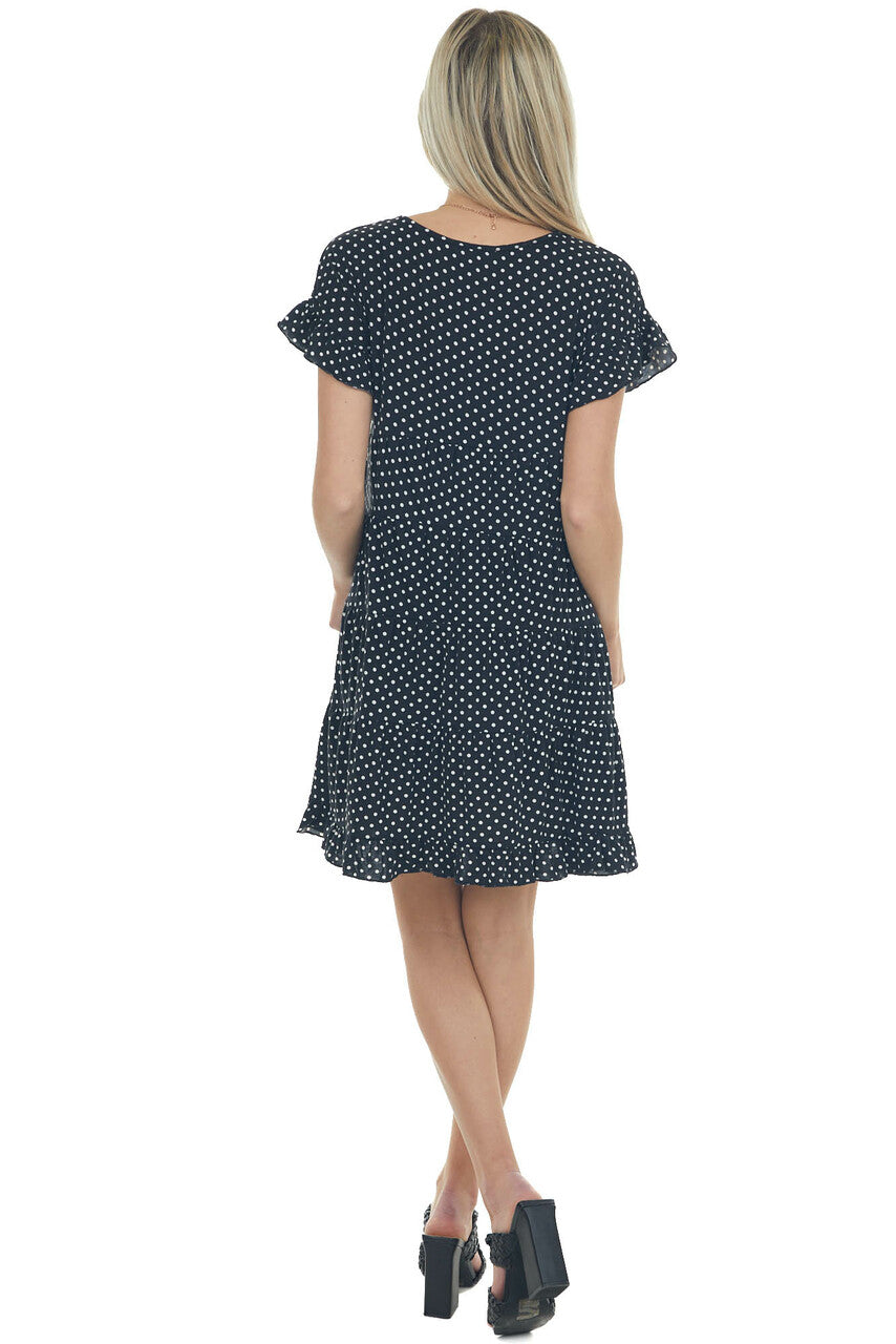 Black and Off White Polka Dot Tiered Dress