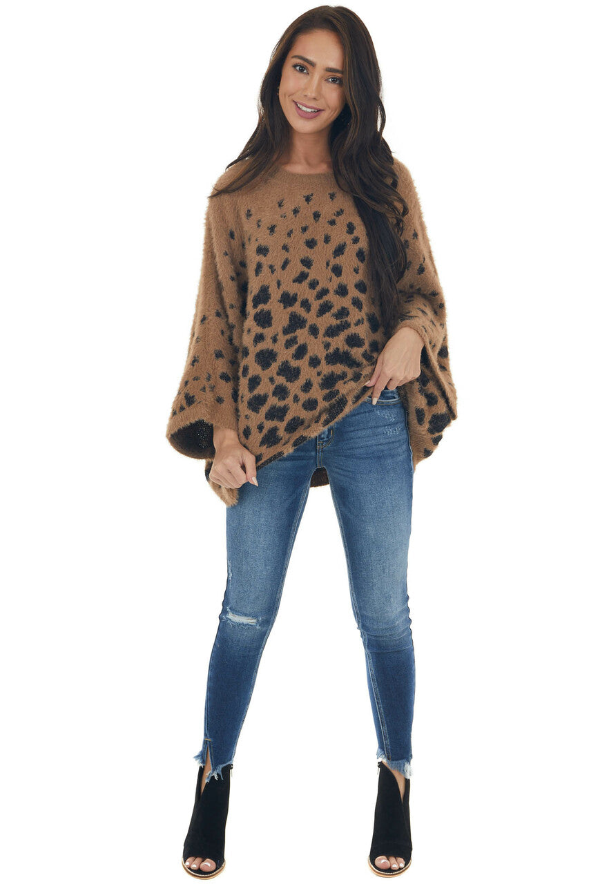 Cognac Leopard Print Oversized Fuzzy Sweater