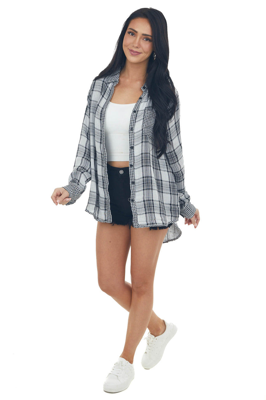 Black and Ivory Plaid Top with Checker Detail