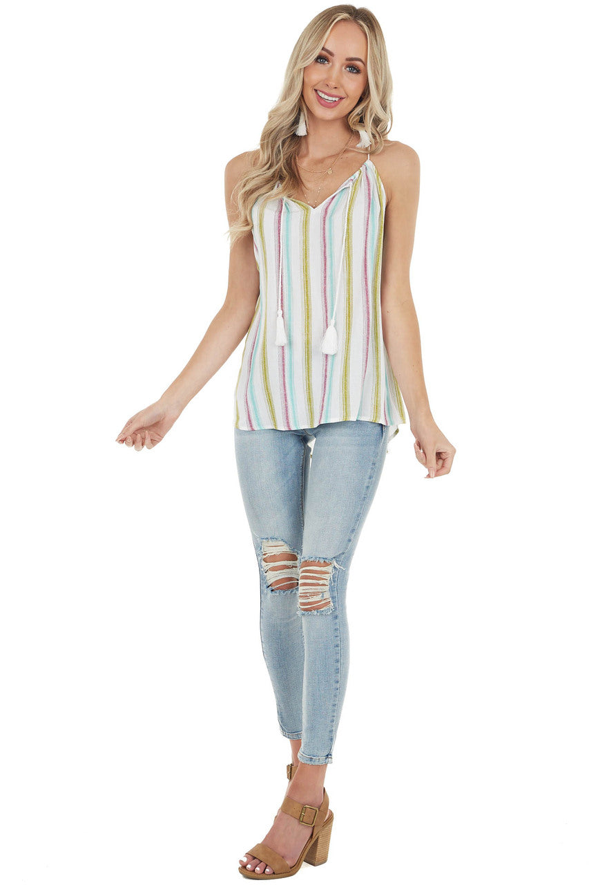 Dark Mauve Multicolor Striped Tank Top with Keyhole Detail 