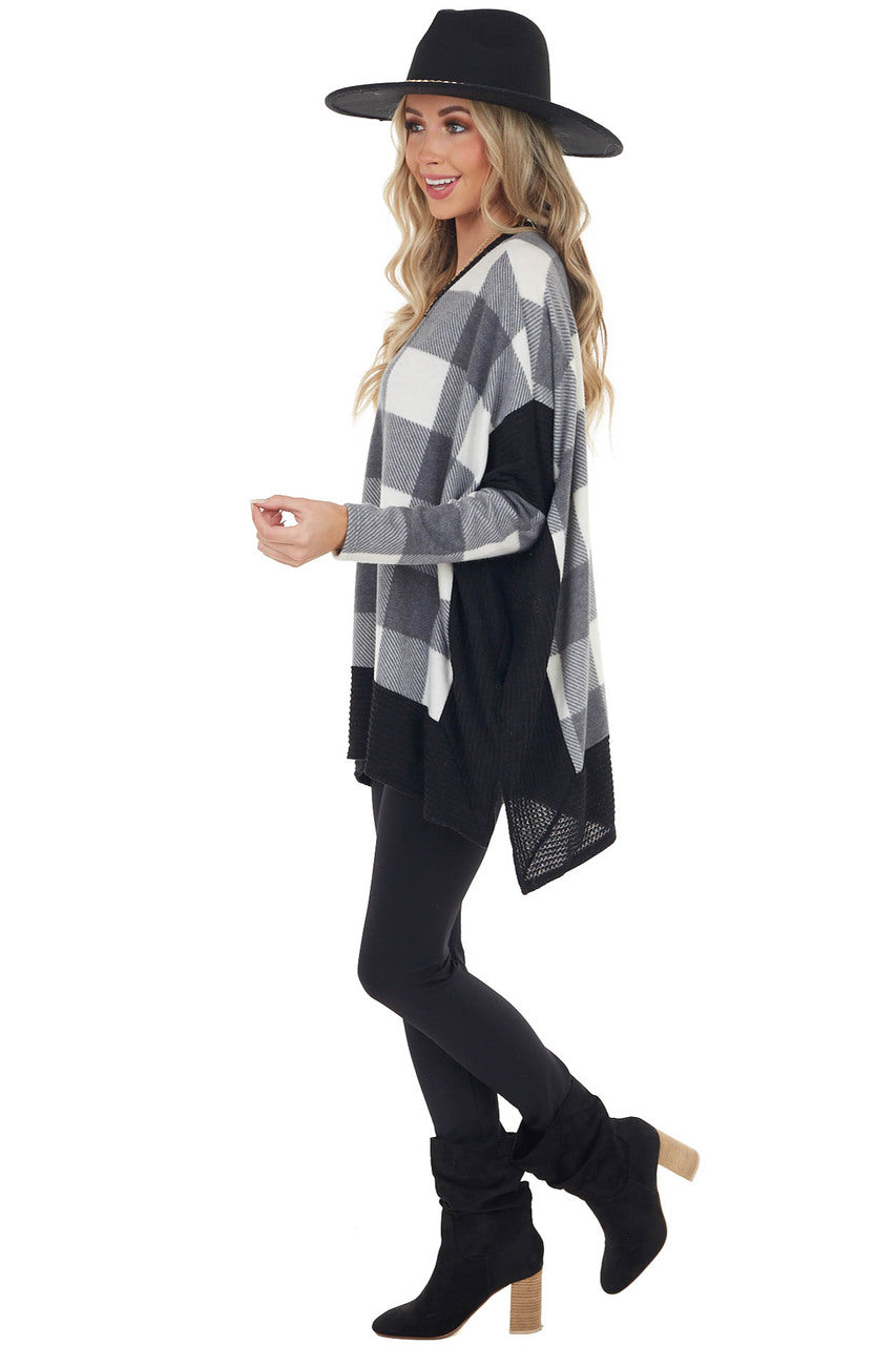 Charcoal Buffalo Plaid Oversized Dolman Sleeve Knit Top 