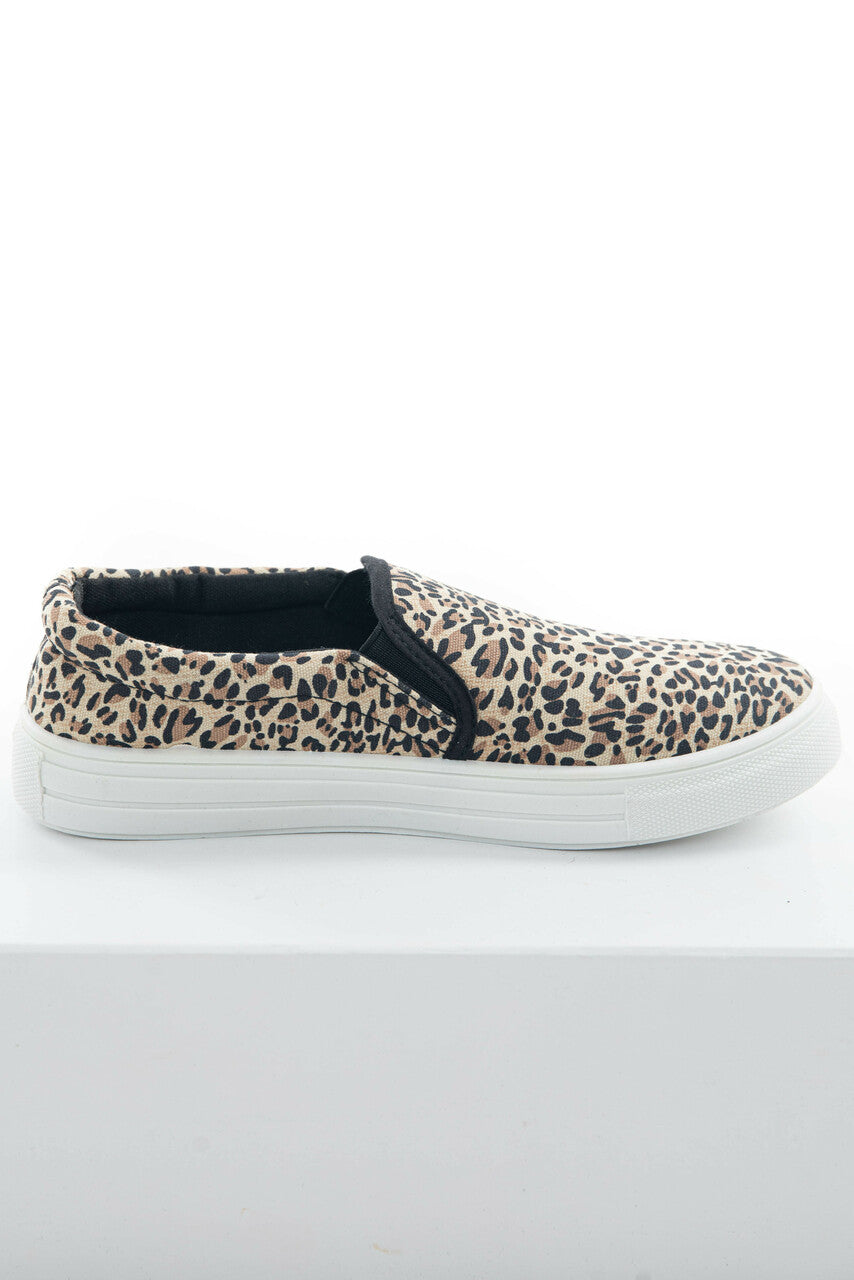 Beige and Black Leopard Print Slip On Sneakers