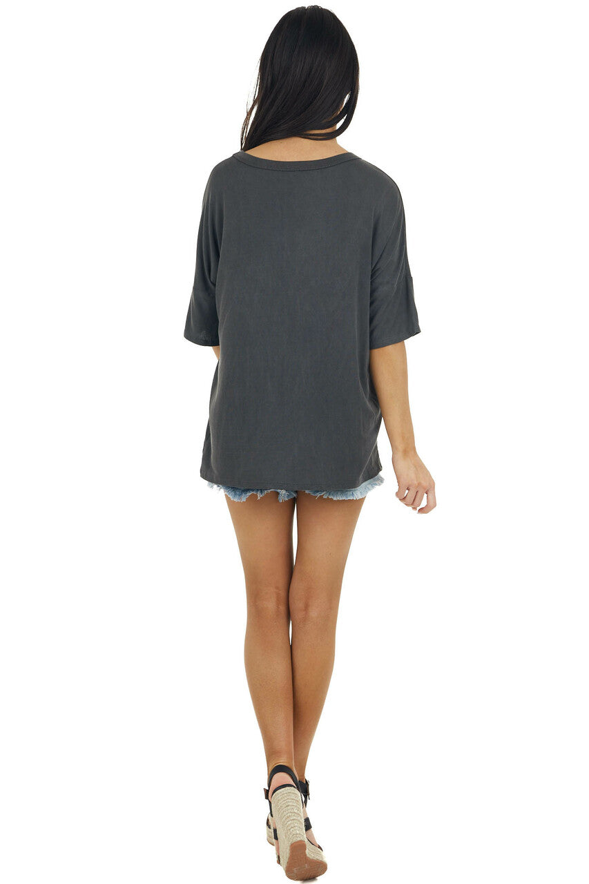 Charcoal Half Sleeve Knit Top with Chest Cut Outs