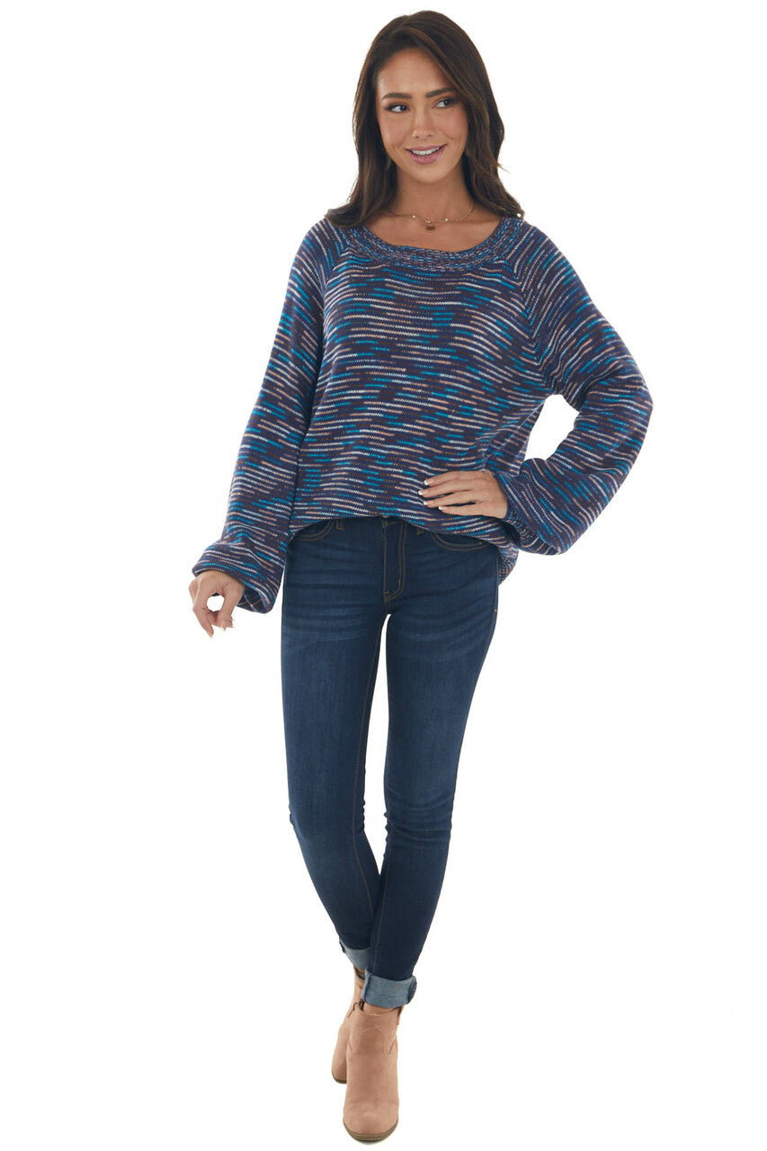 Navy Multicolor Striped Thread Knit Sweater
