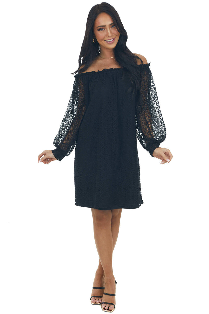 Black Off the Shoulder Lace Short Dress