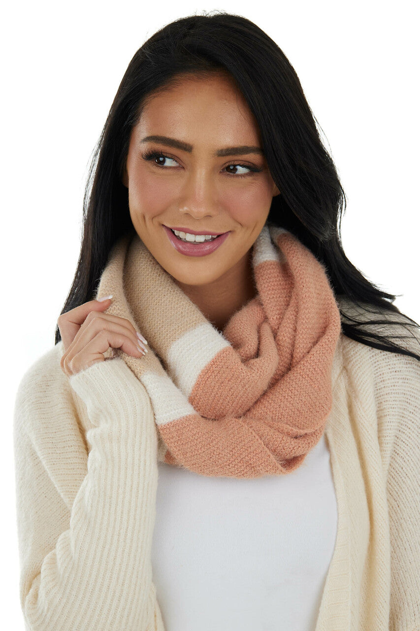 Peach Colorblock Wide Fuzzy Infinity Scarf 