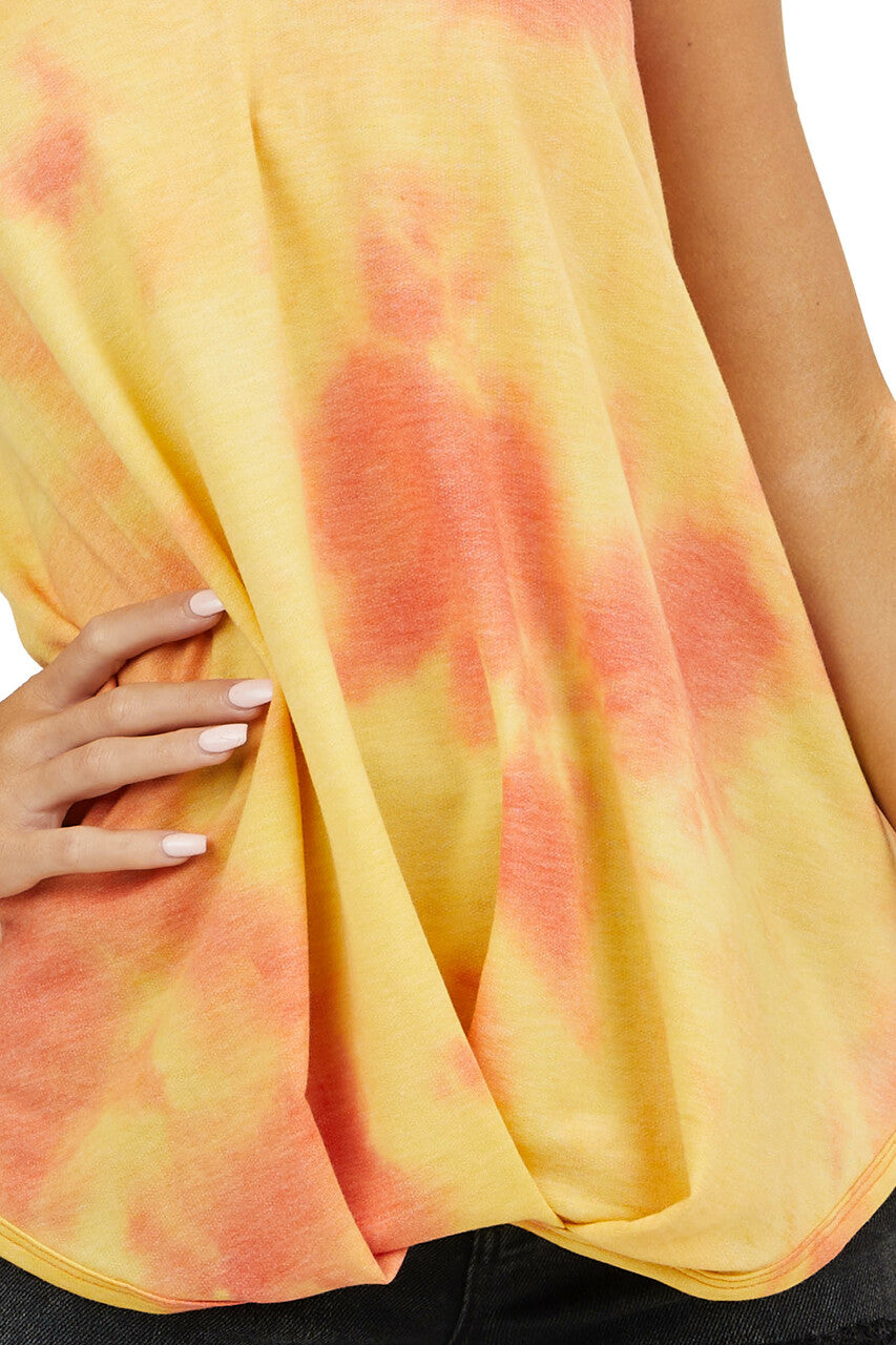 Amber Tie Dye Sleeveless Top with Front Gathered Detail 