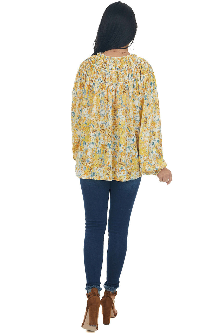 Amber Floral Print Bubble Sleeve Blouse