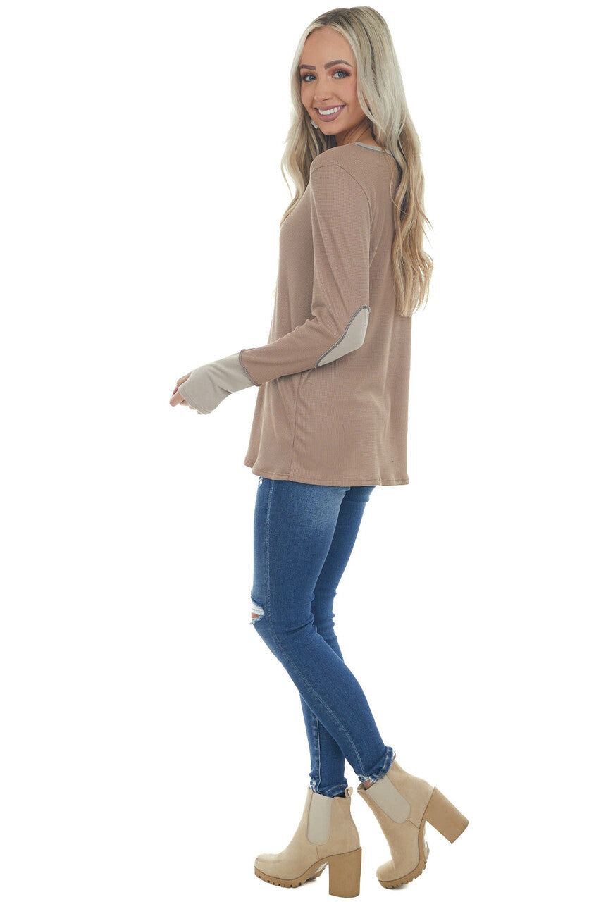Latte and Oatmeal Contrast Thermal Knit Top