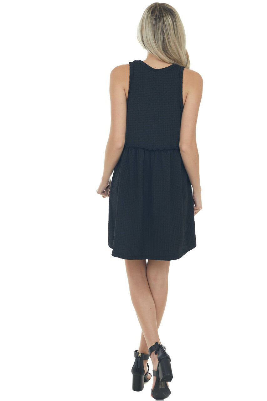 Black Circle Texture Babydoll Knit Dress