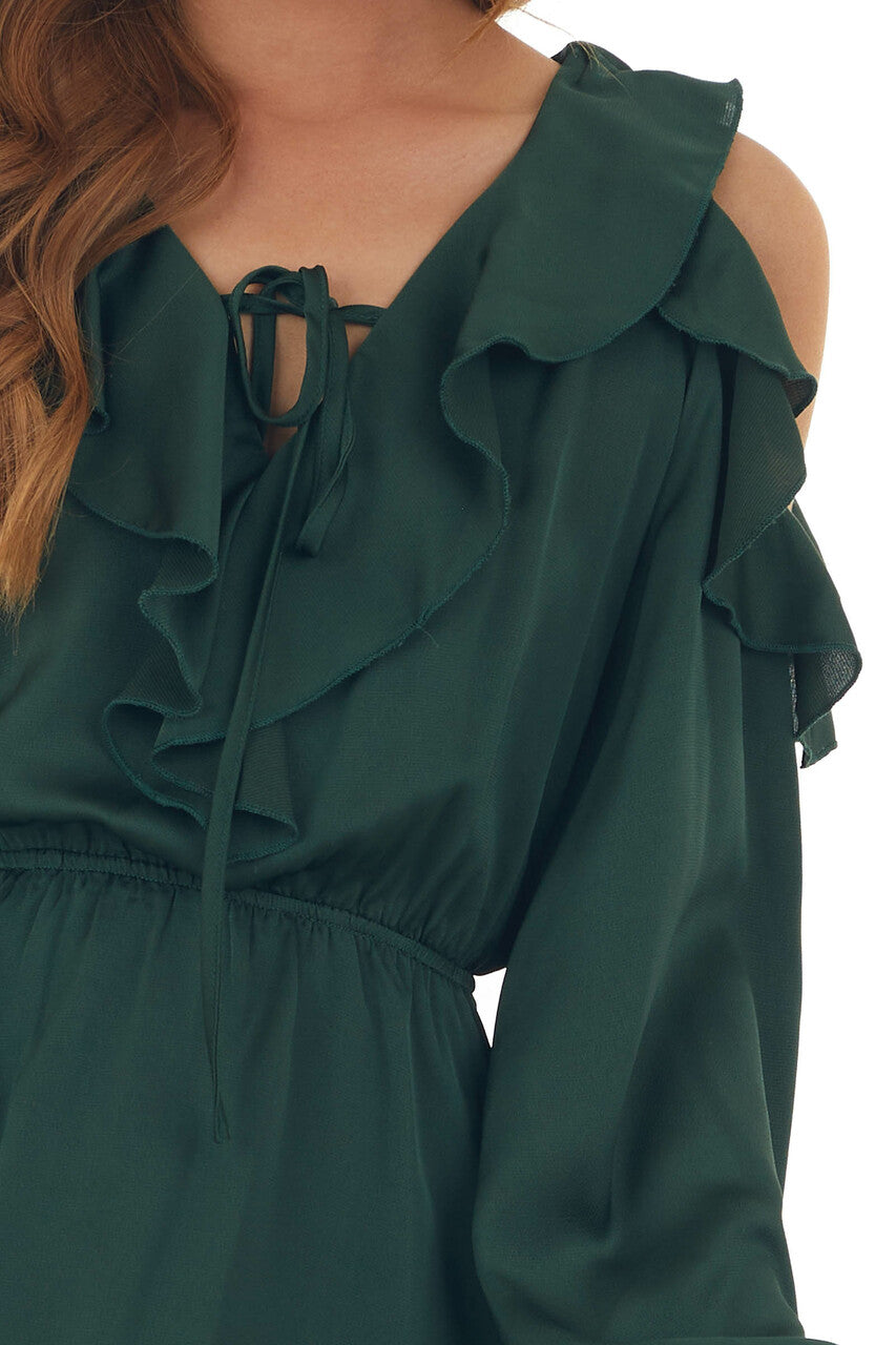 Forest Green Cold Shoulder V Neck Short Dress