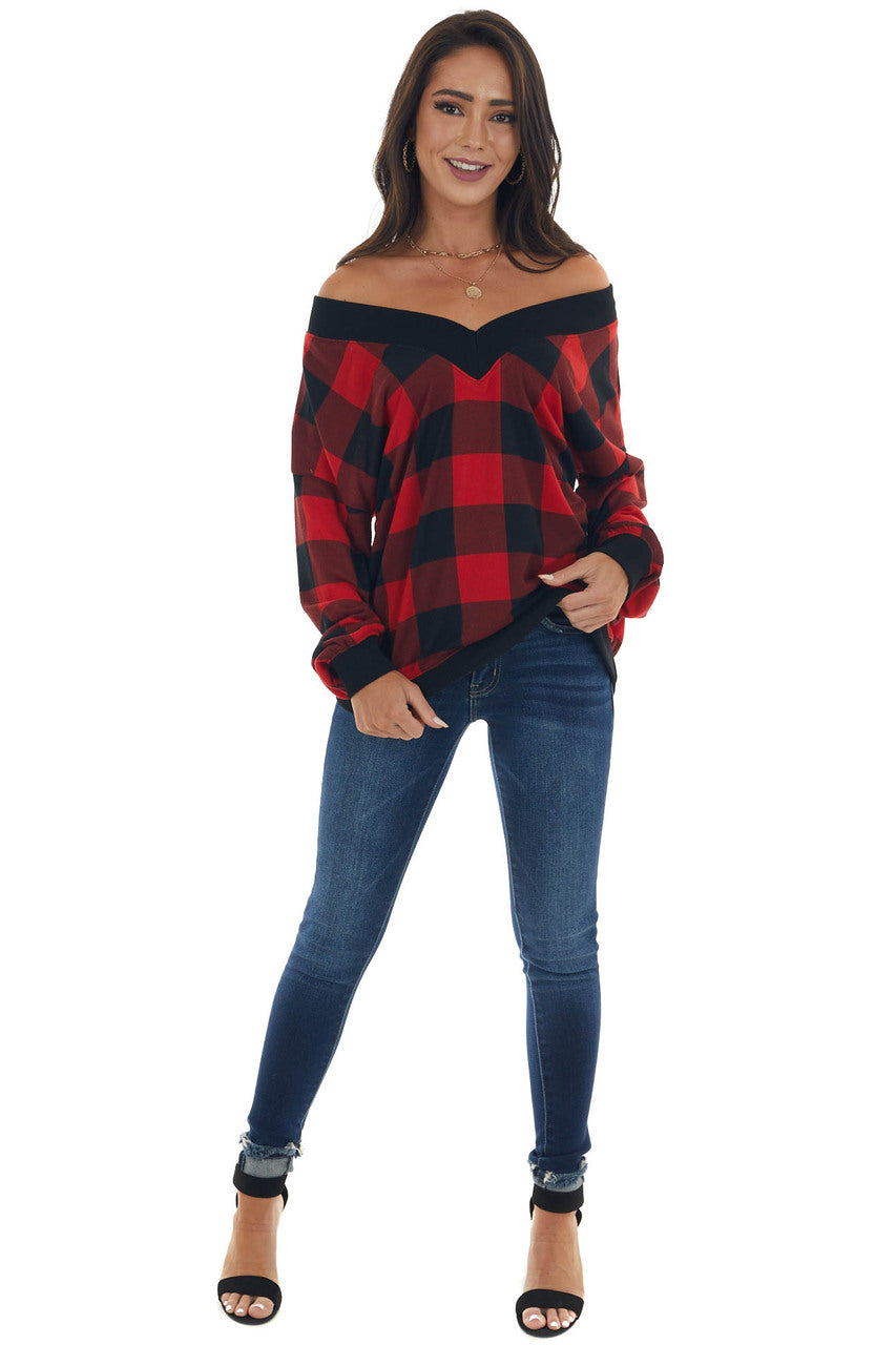 Ruby Buffalo Plaid Long Sleeve Knit Top