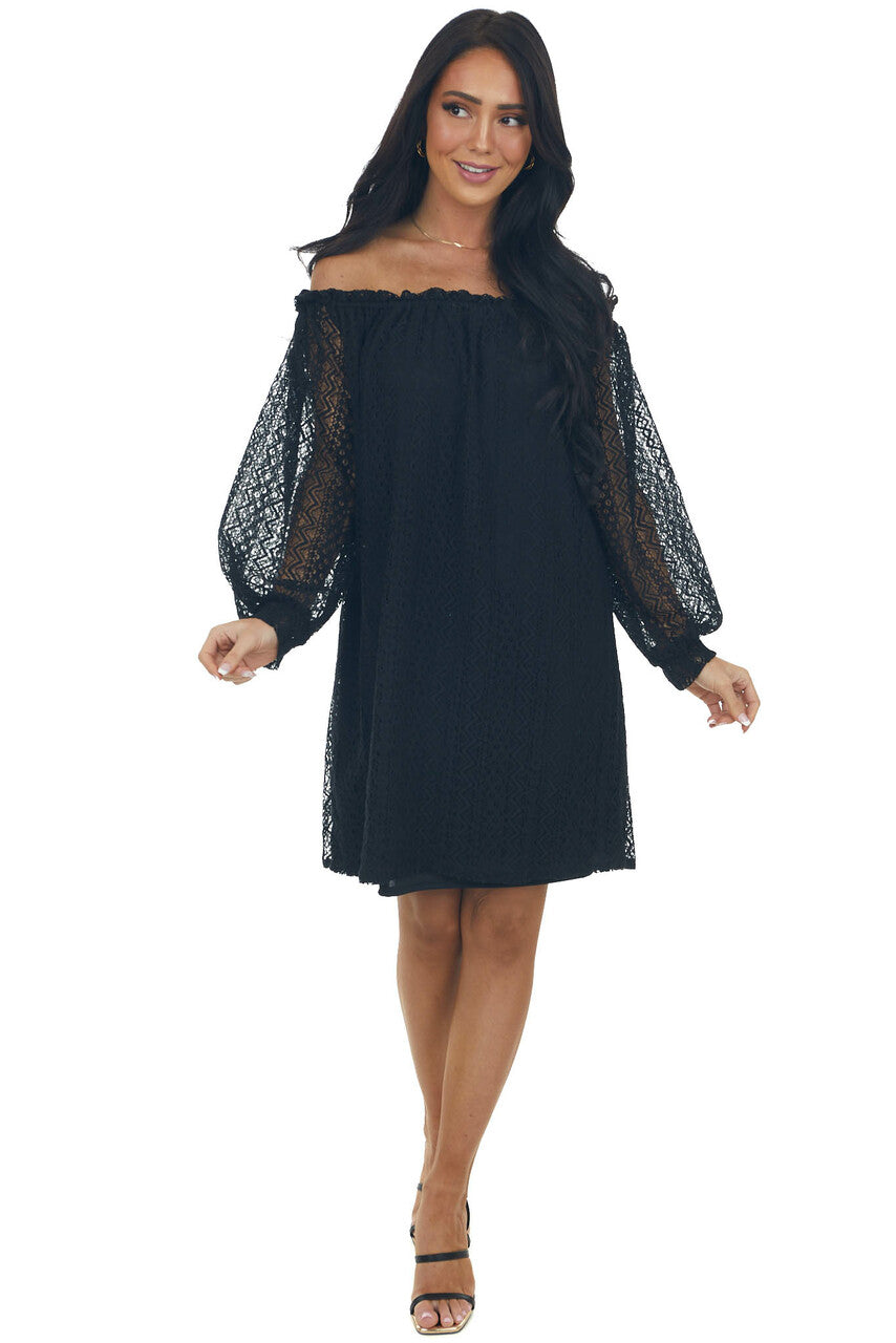 Black Off the Shoulder Lace Short Dress