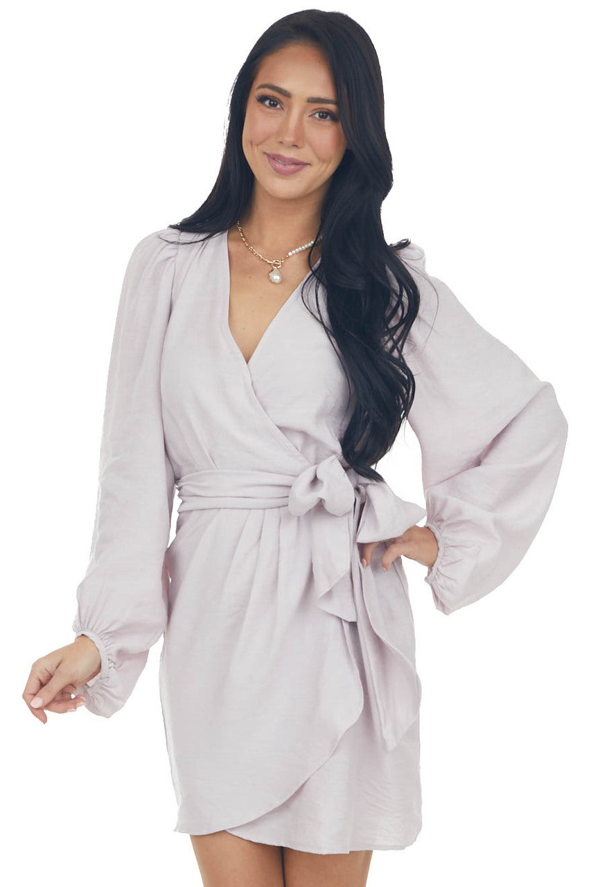 Pale Mauve Long Sleeve Surplice Wrap Dress