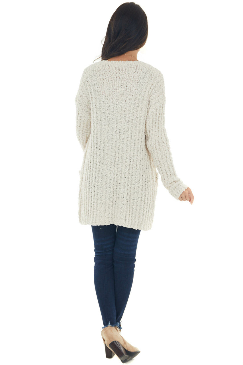 Ivory Long Sleeve Popcorn Knit Cardigan 
