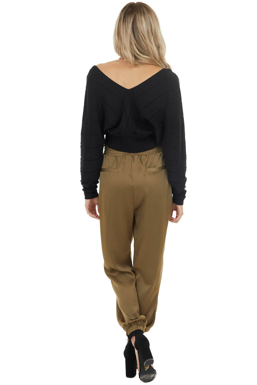 Black Surplice Long Sleeve Crop Top with Textured Stripes