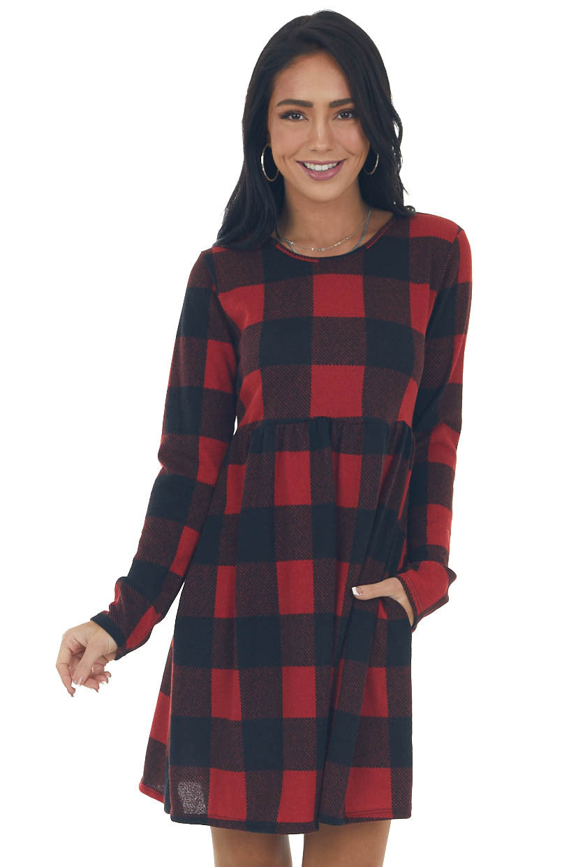 Cranberry Buffalo Plaid BabyDoll Short Dress