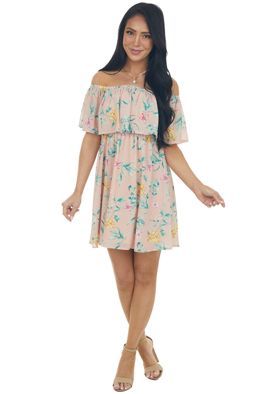 Misty Rose Floral Print Woven Short Dress