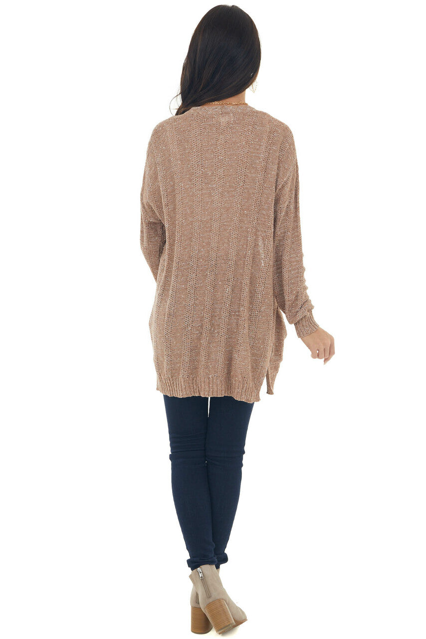 Light Cognac Two Tone Loose Knit Cardigan