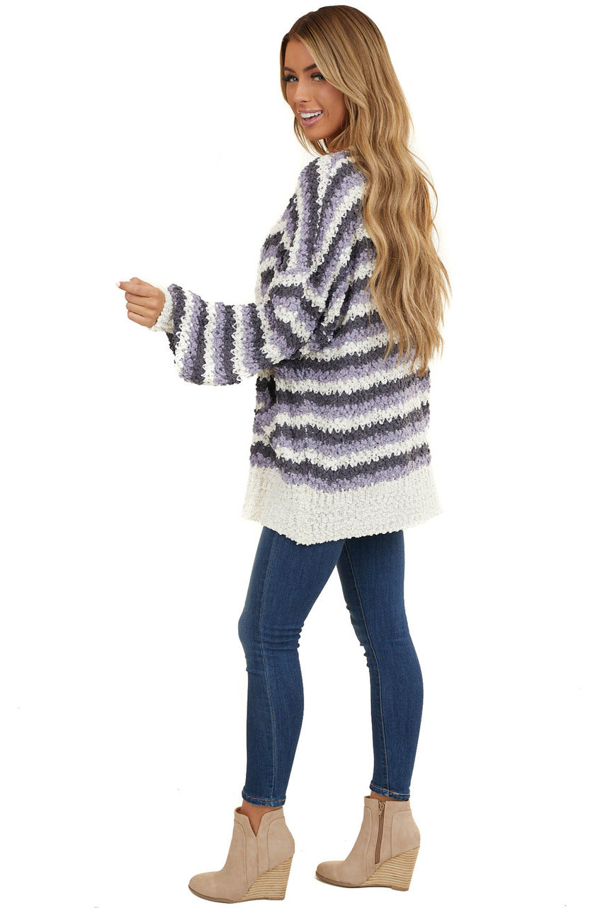 Charcoal and Periwinkle Chunky Knit Button Up Cardigan 