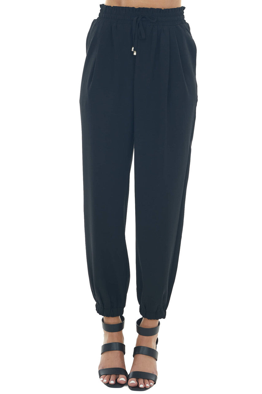 Black Drawstring Loose Elastic Cuff Pants