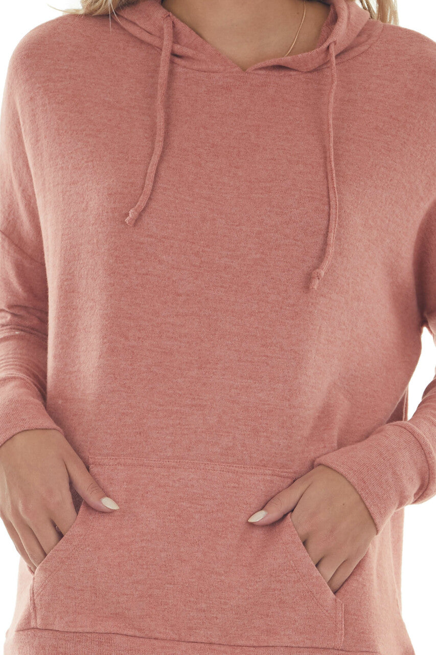 Heathered Coral Kangaroo Pouch Knit Hoodie