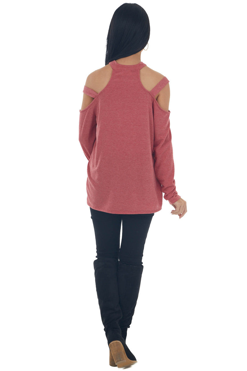 Crimson Cold Shoulder Mock Neck Knit Top