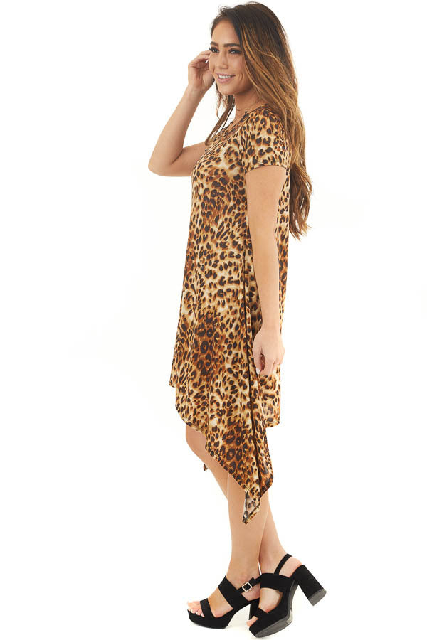 Caramel Leopard Print Short Sleeve Knit Dress 