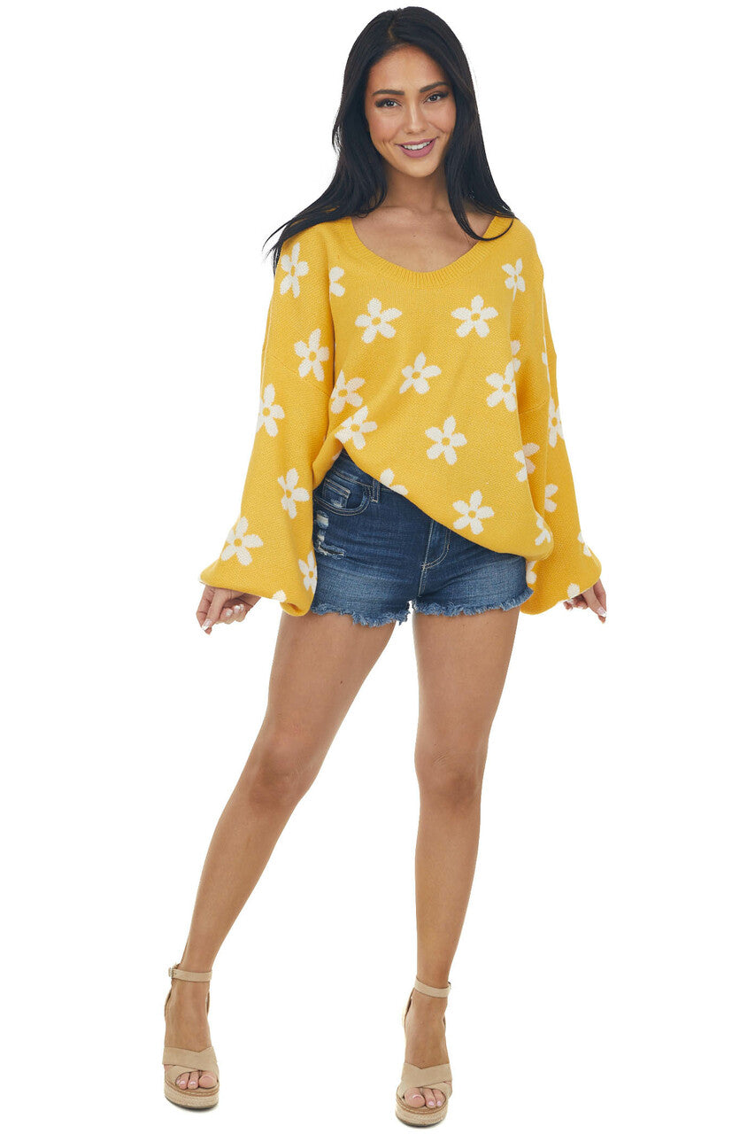 Rich Amber and Ivory Daisy Print Sweater