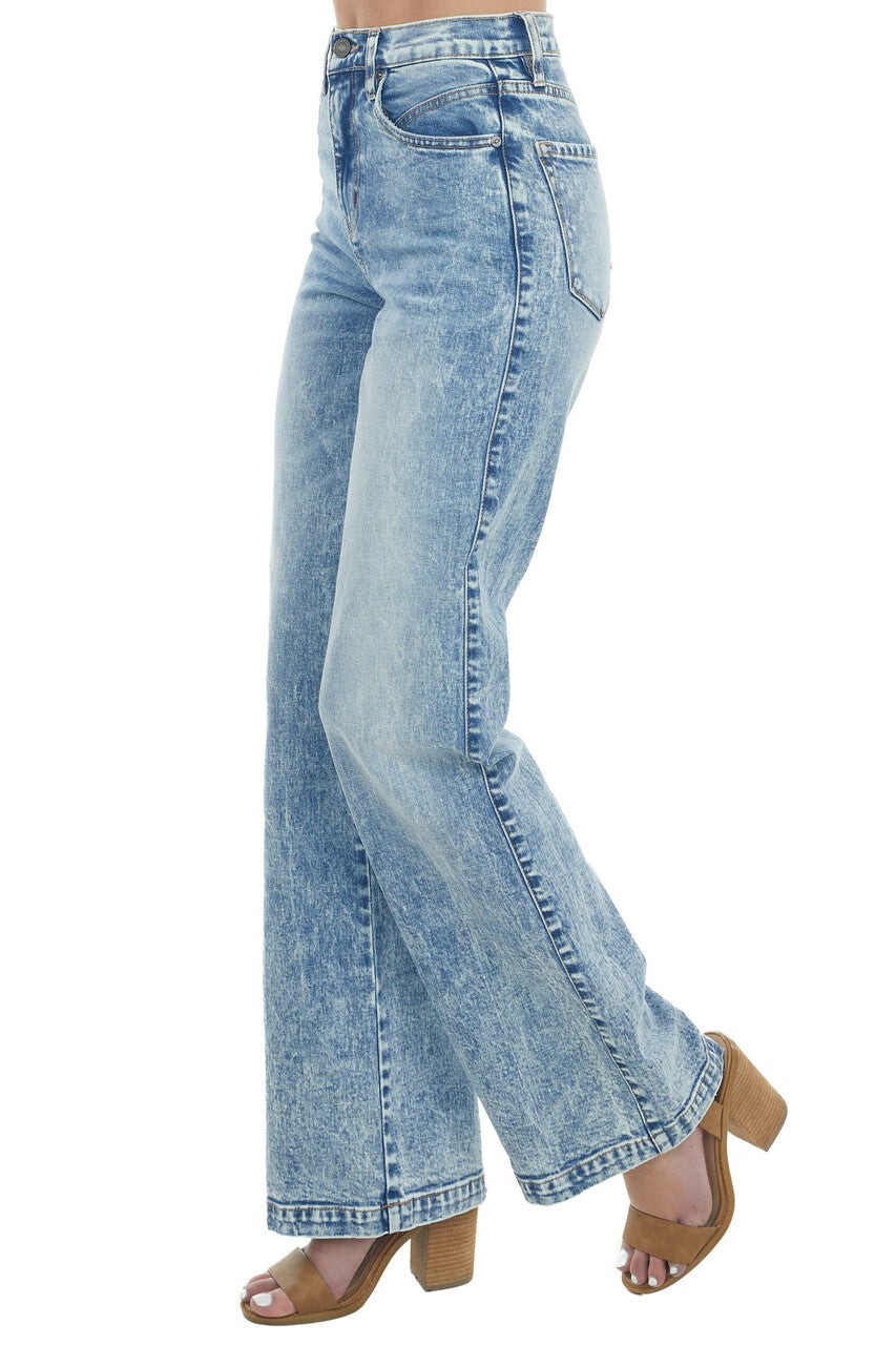 Medium Acid Wash High Rise 90s Flare Jeans 