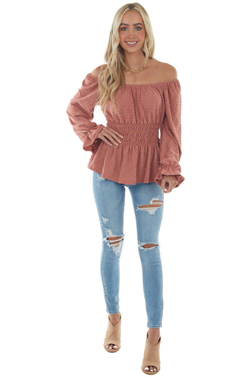 Ginger Square Neck Eyelet Lace Long Sleeve Top